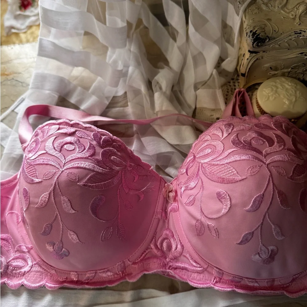 Pink Embroidered Bra — Supportive Sweetheart Silhouette - Picture 2 of 9
